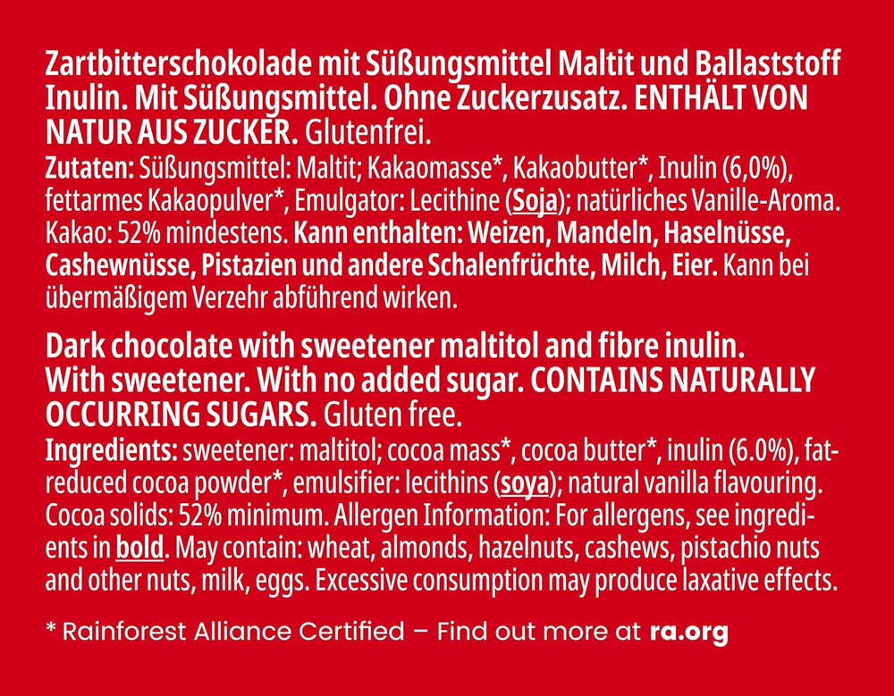 Chocolate negro Frankonia sin azúcar añadido, 80 g