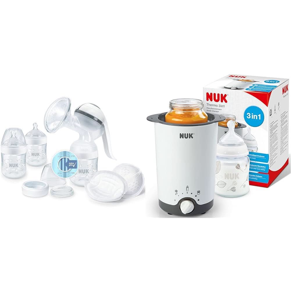 Extractor de leche manual NUK Nature Sense | Set de lactancia con extractor de leche manual, biberones y discos de lactancia Ultra Dry Comfort | Pack 6 Piezas Alimentación y Accesorios Lactancia Bebe Naty Shop con calienta biberones Con control de temperatura