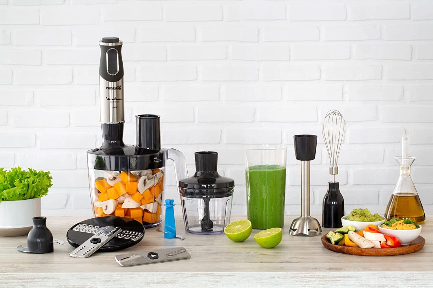 DD6558 DD655810 Batidora de mano Quickchef 3 en 1, tecnología Powelix, 3 Zubehörteile, Edelstahl, Stahl/Negro Cocina Naty Shop