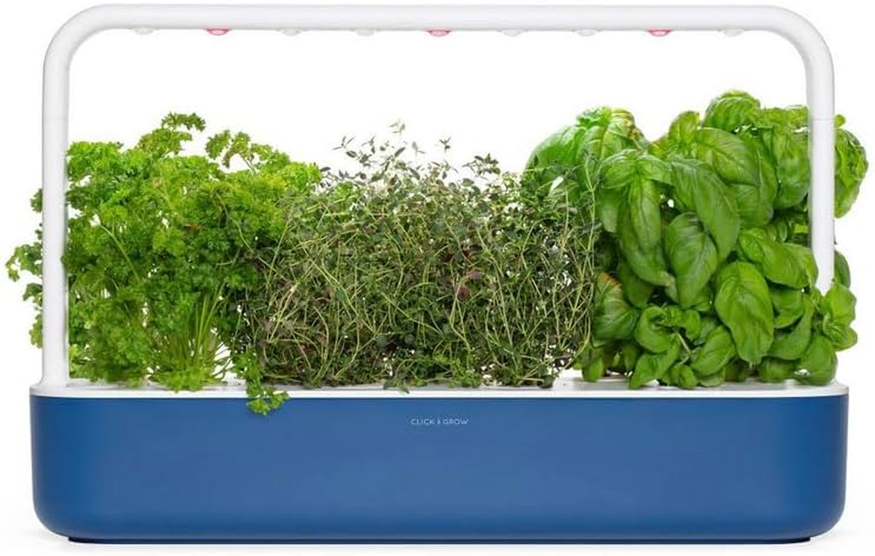 Click and Grow Jardín Interior, Más Fácil que el Sistema de Cultivo Hidropónico, Jardín Inteligente LED, Jardín de Hierbas, Invernadero Interior con 9 Cápsulas Vegetales Incluidas (Blanco)