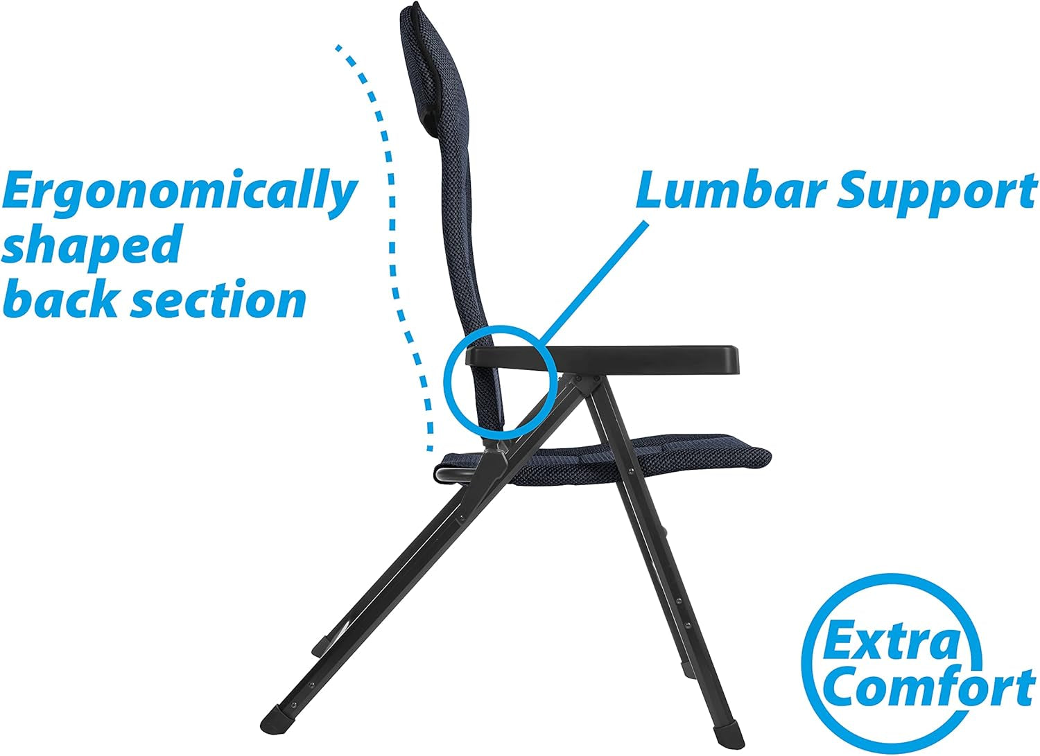 BRUNNER Rebel PRO (S-M-L) Scaun pliabil pentru camping, grădină, terasă Fabricat din aluminiu, reglabil în 5 poziții, cu capacitate de încărcare de până la 150 kg, spătar înalt, negru sau albastru Perne calatorie Naty Shop