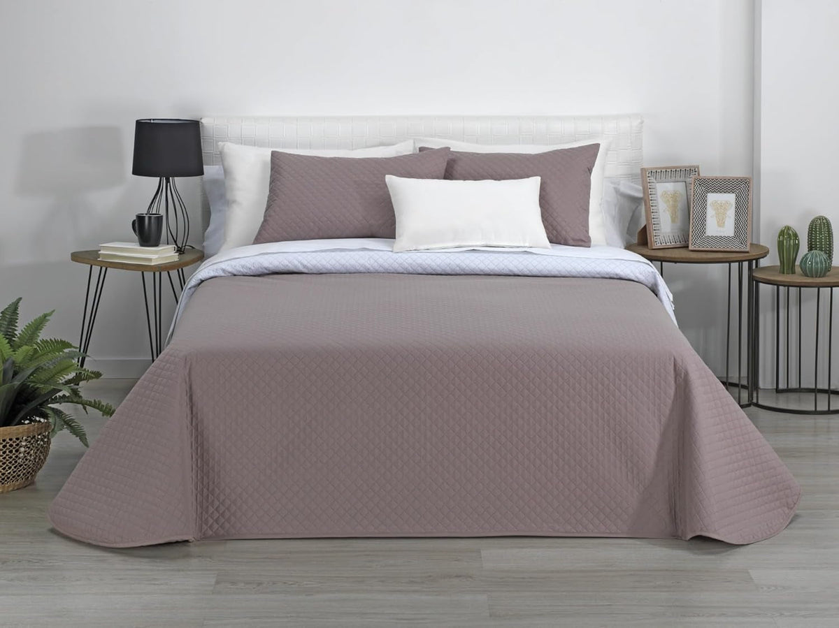 Estoralis | AVA | Cuvertură Boutique Reversibilă | Pentru toate anotimpurile | Culoare - Alb/Taupe | Pentru pat de 140/150/160 cm. pat. (250 X 270 Cm. Ancho X Alto) | Cuvertură cu matlasare Plapumi si pilote Naty Shop Titlu implicit