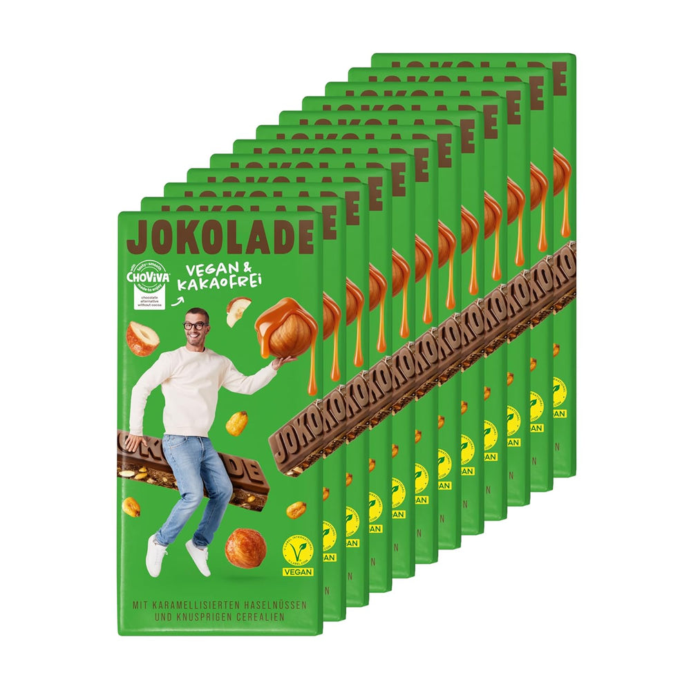JOKOLADE 12 barras x 140g Paquete económico | Con cacahuetes caramelizados y cereales crujientes | Vegano y sin cacao