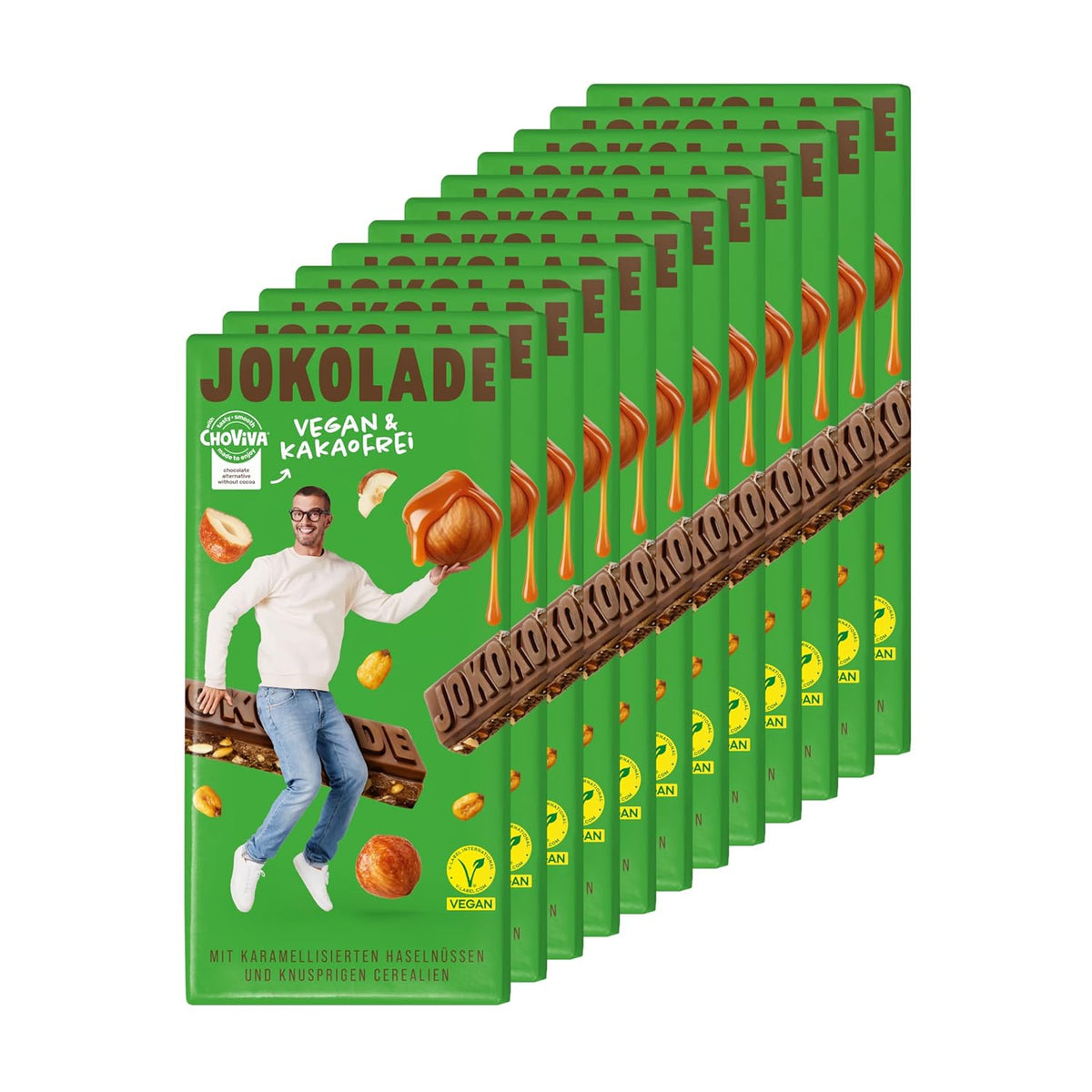JOKOLADE 12 barras x 140g Paquete económico | Con cacahuetes caramelizados y cereales crujientes | Vegano y sin cacao