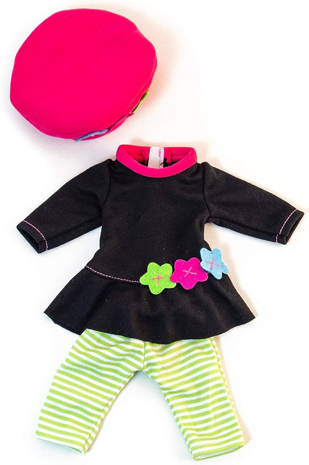 Miniland Set Puppenkleidung 32cm, camiseta girgeltes mit Latzhose und Mütze, Übergangszeit