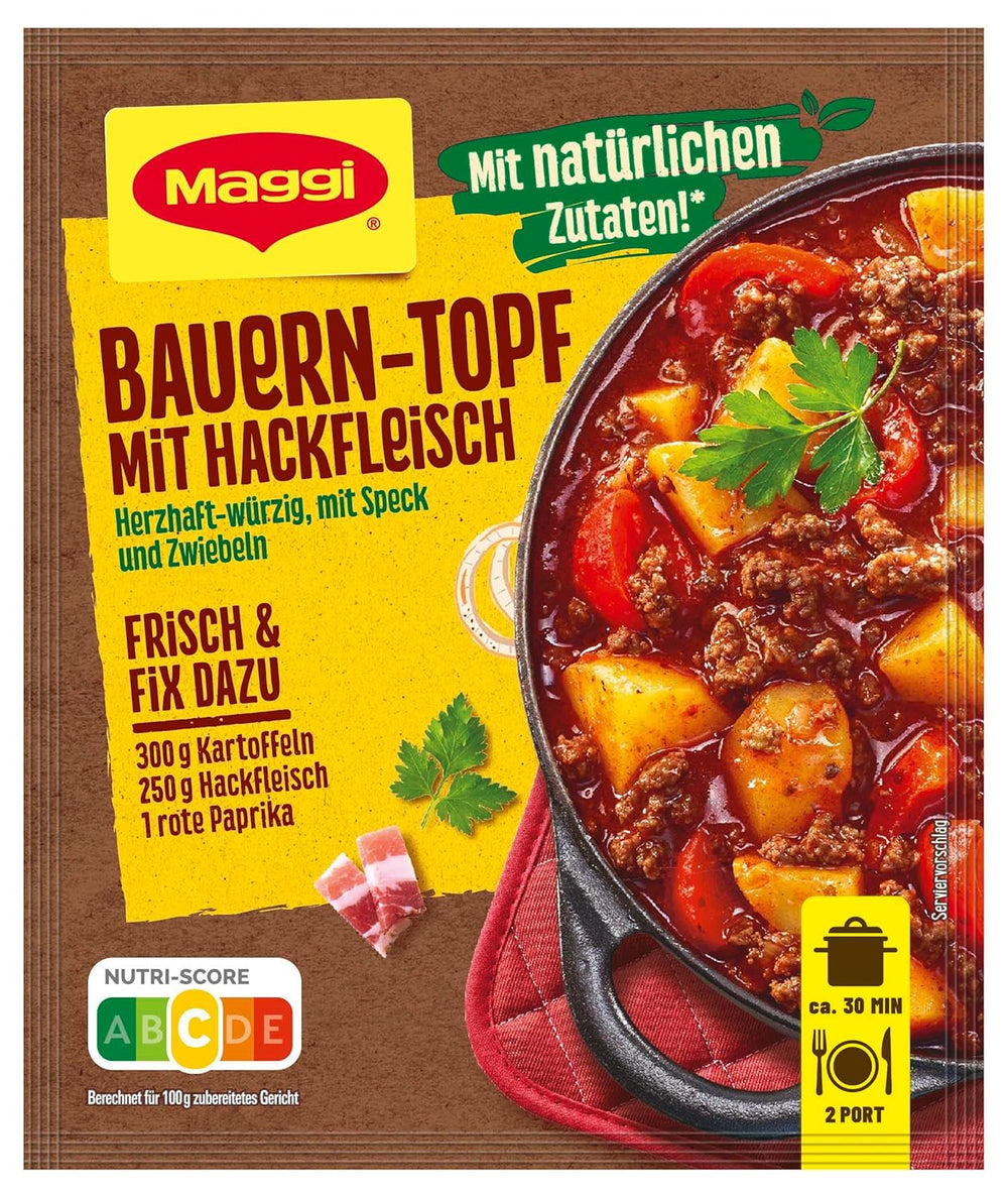 MAGGI Fix für Bauern-Topf mit Minkfleisch, Würzmischung, mit natürliche Ingredient*, para 2 porciones, 1 paquete (1 x 39 g)