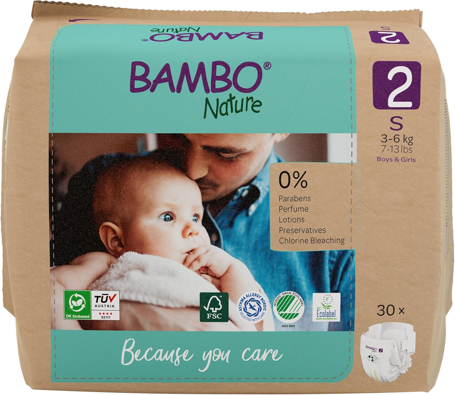 Pañales para bebé Bambo Nature, tamaño 1 (2-4 kg), caja mensual de 132 unidades | Pañales Premium con protección mejorada contra fugas | Máxima comodidad y libertad para los recién nacidos | Pañales testados dermatológicamente