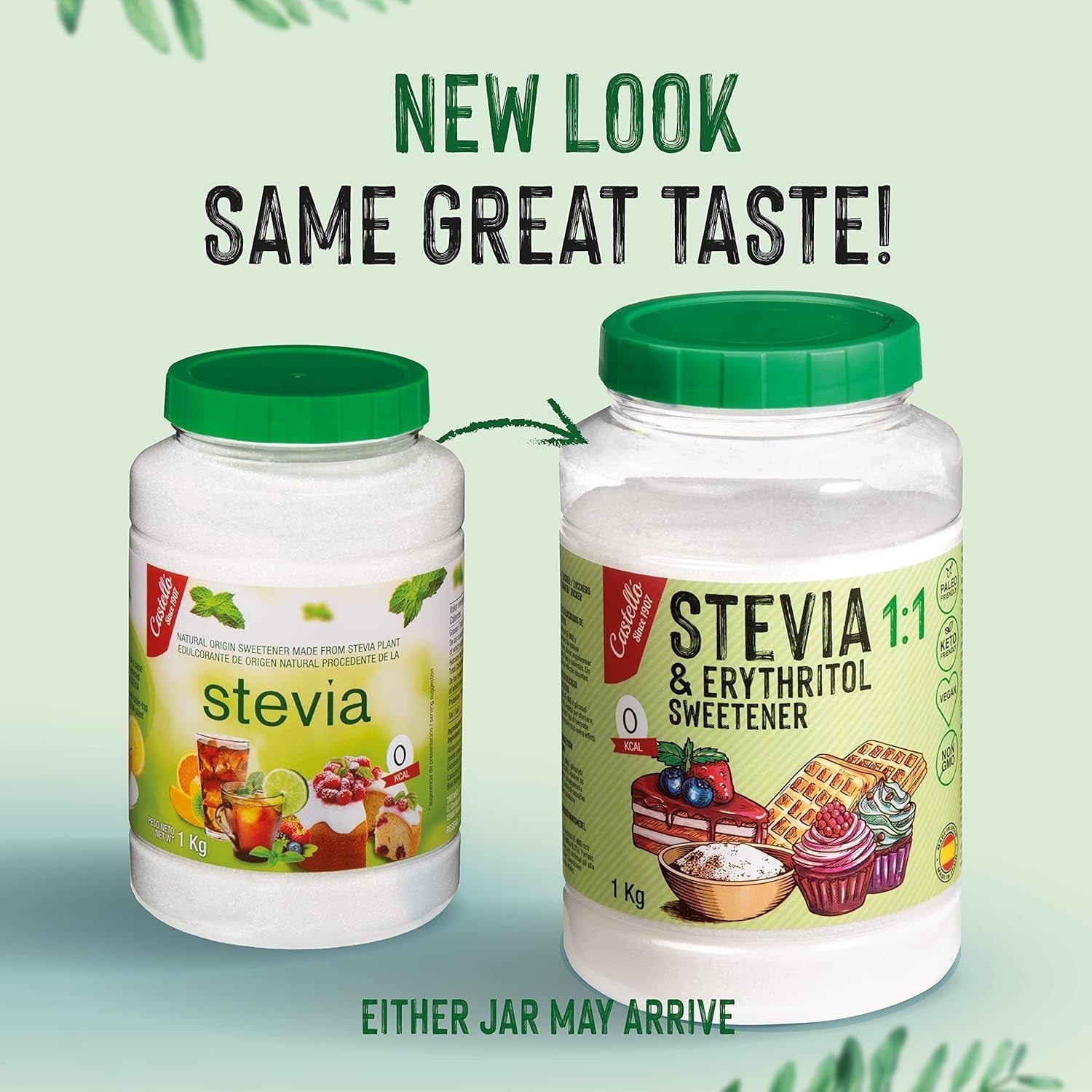 Stevia + Eritritol 1:1 Süßstoff | 1G = 1G Zucker | 100% Natürlicher Zuckerersatz - 0 Kalorien - 0 Glykämischer Index - Keto Und Paleo - 0 Netto-Kohlenhidrato - Kein GVO - Castello since 1907-1 Kg Edulcorantes Naty Shop