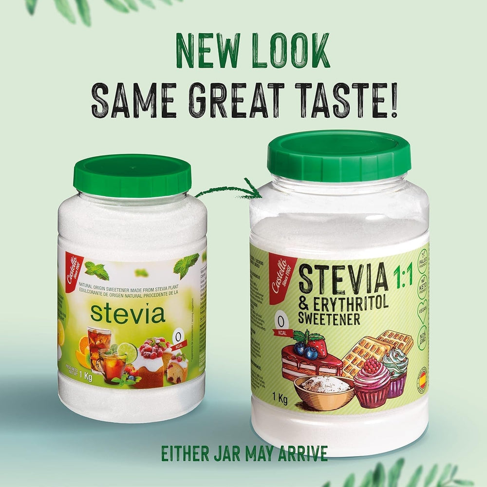 Stevia + Eritritol 1:1 Süßstoff | 1G = 1G Zucker | 100% Natürlicher Zuckerersatz - 0 Kalorien - 0 Glykämischer Index - Keto Und Paleo - 0 Netto-Kohlenhidrato - Kein GVO - Castello since 1907-1 Kg Edulcorantes Naty Shop