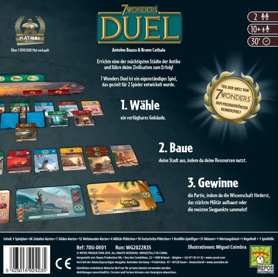 Asmodee 7 Wonders Duel, Juego básico, Juego de conocedores, Juego de estrategia, 2 jugadores, A partir de 10 años, 30 minutos, Alemán