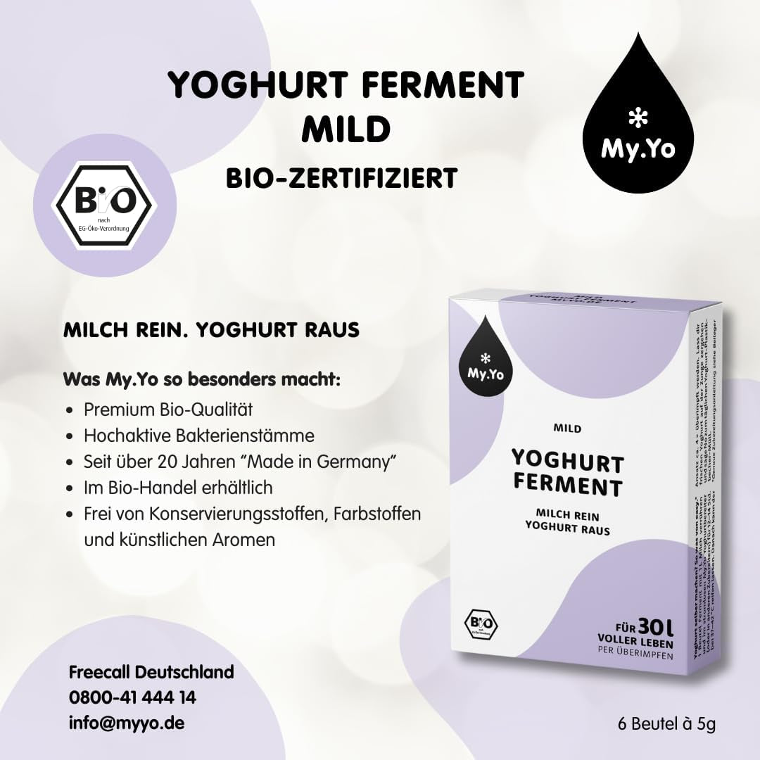 Fermento de yogur bio suave | 6x5 gramos | Joghurtkulturen für bis zu 30 L selbst gemachten yogur suave