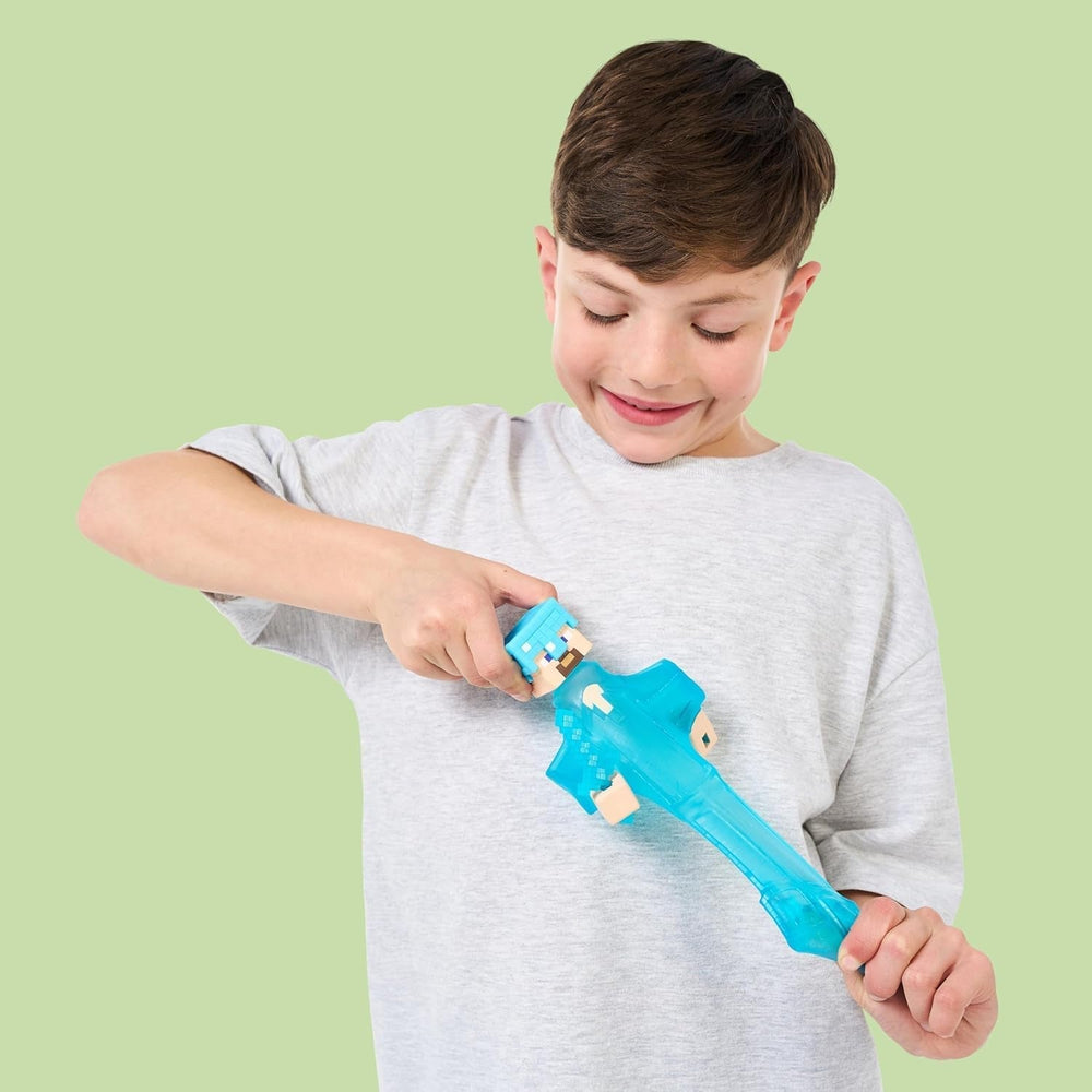 Heroes of Goo Jit Zu - figură Minecraft extensibilă - Steve cu armură și sabie de diamant, umplutură Goo super elastică cu element de diamant ascuns în interior, extensibilă până la trei ori dimensiunea Action figures Naty Shop