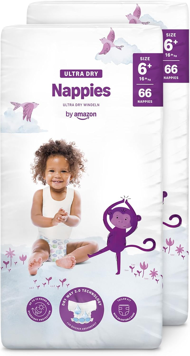 Pañales Amazon Ultra Dry, tamaño 3 (4-9 kg) - Caja mensual, blanco, 172 unidades (2 paquetes de 86) (anteriormente Mama Bear, producto idéntico)