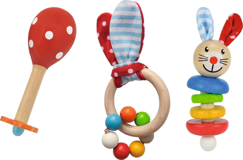 Eichhorn 100017045 - Set de început / cadou pentru copii cu maraca, jucărie de prins cu sunet și jucărie de prins cu motiv de iepure, 3 piese, de la 3 luni Jucarii Bebe Naty Shop Titlu implicit