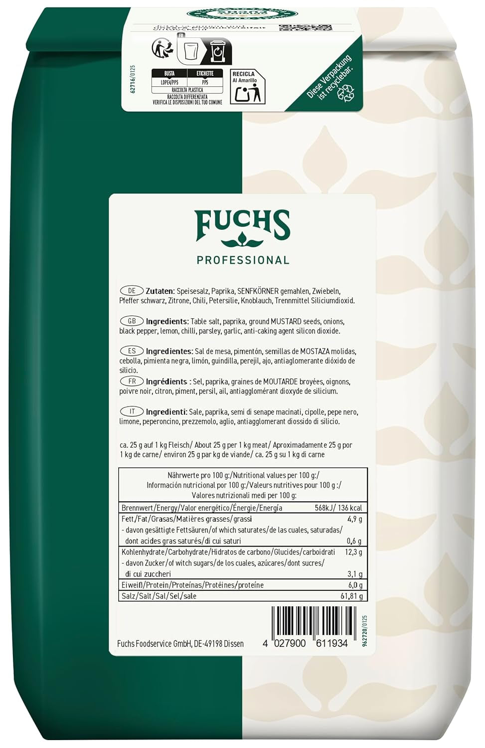 - Kotelett und Schnitzel Gewürzsalz | Grill-Würzmischung für Kurzgebratenes | Calidad profesional para grandes fabricantes | Bolsa reciclable de 1,5 kg