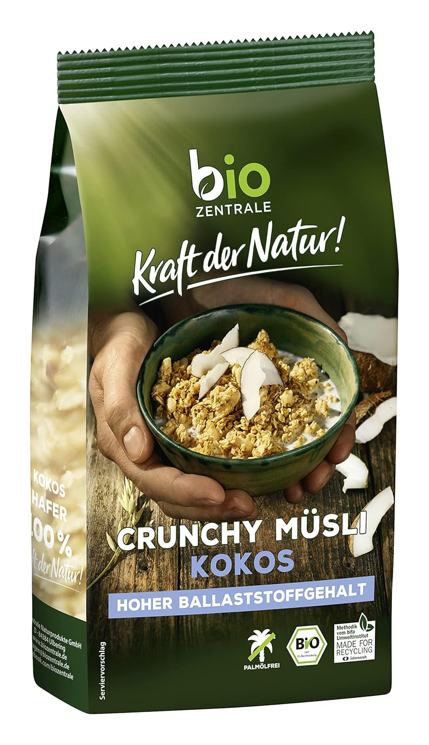 Muesli crujiente con frutos rojos Biozentrale | 375 g Muesli ecológico | Ideal para el desayuno y tu taza de muesli para llevar | Una alternativa a las barritas de muesli