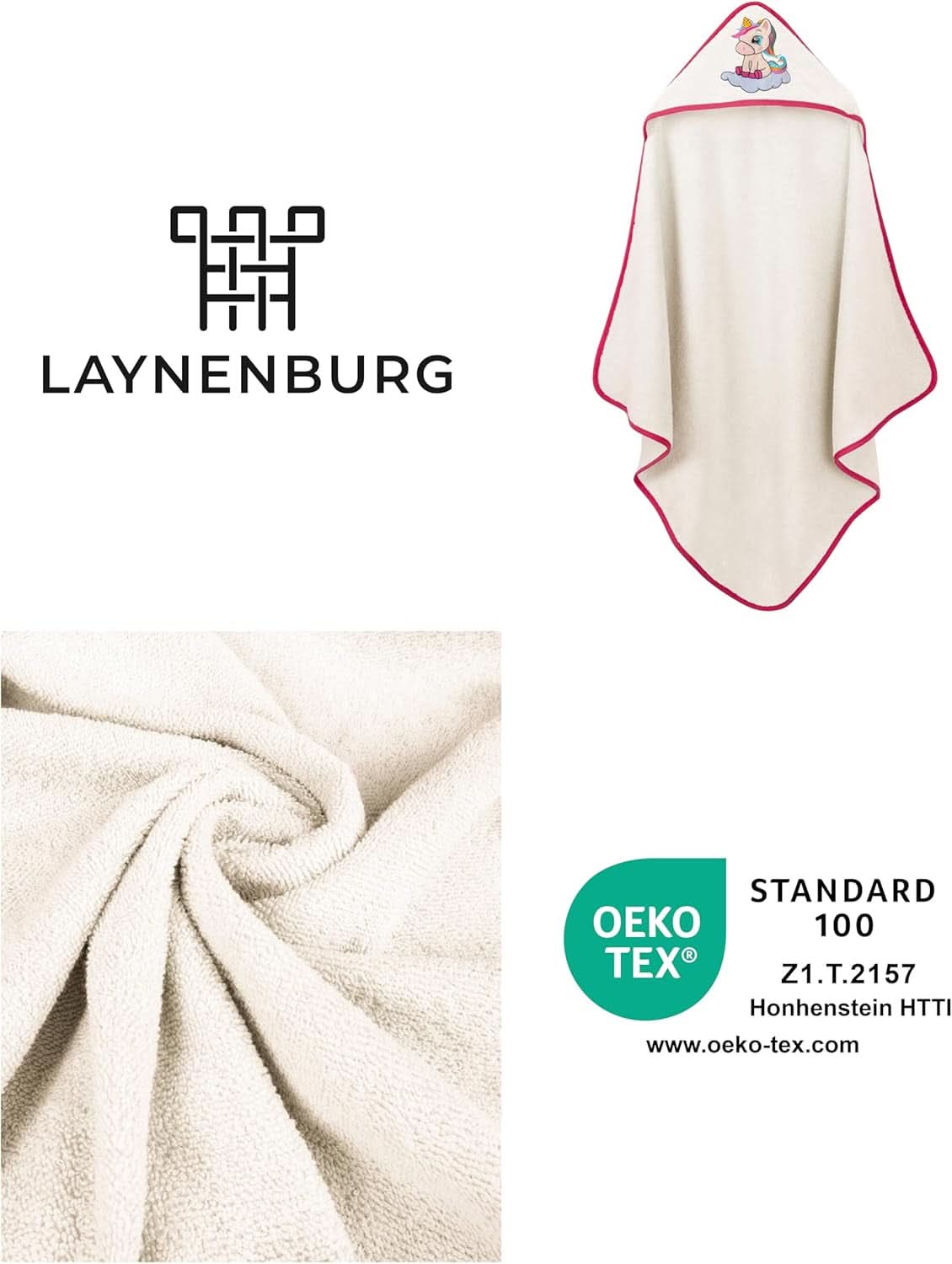 LAYNENBURG Toalla de baño con capucha Premium Baby, 100% algodón - Oeko TEX, 80 x 80 cm Madre e Hijo Naty Shop