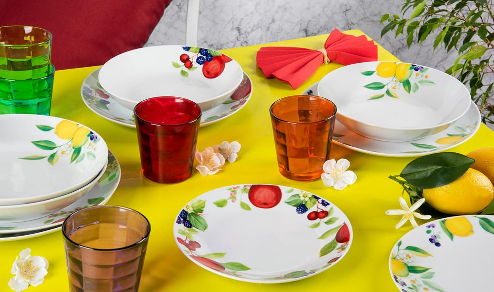 Set de veselă Excelsa Lemon, 18 piese, porțelan, alb/lămâie