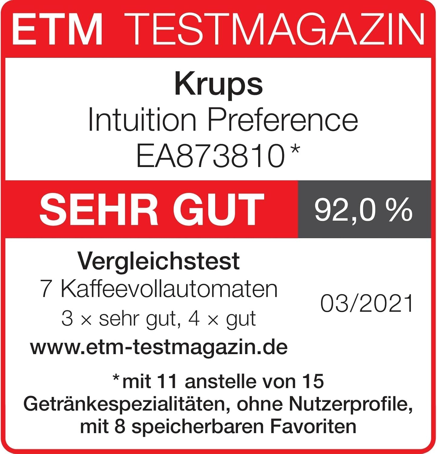 Espressor complet automat Krups Intuition Preference cu funcționare similară cu cea a unui smartphone, ecran tactil color de 3,5", tehnologie Smart Slide, sistem de iluminare intuitiv, 11 băuturi, recipient pentru lapte, EA873810