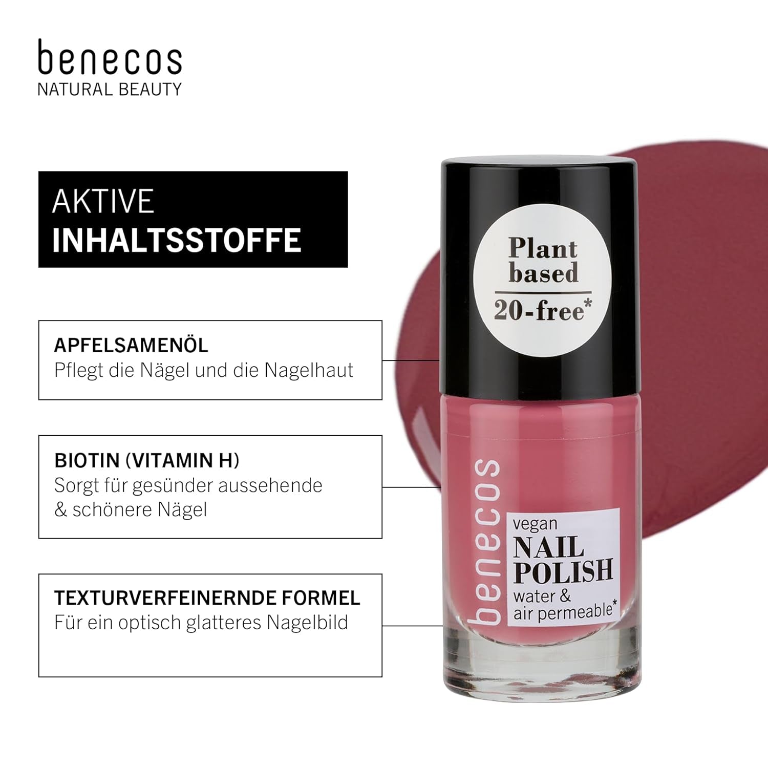 Benecos 20-Free Esmalte de uñas vegano misterioso - Esmalte de uñas a base de plantas - Secado rápido y larga duración - Permeable al agua - Enriquecido con biotina - 5 ml