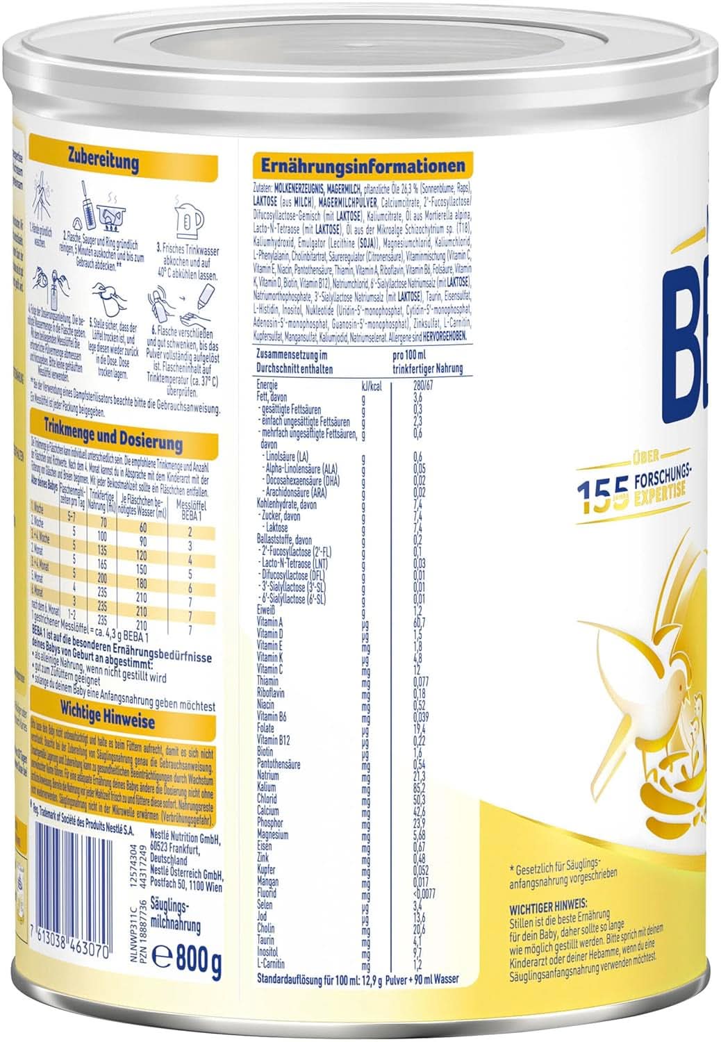 BEBÉ 1 leche inicial desde el nacimiento, solo lactosa, sin aceite de palma, paquete 3 (3 x 800 g) Tienda Madre e Hijo Naty