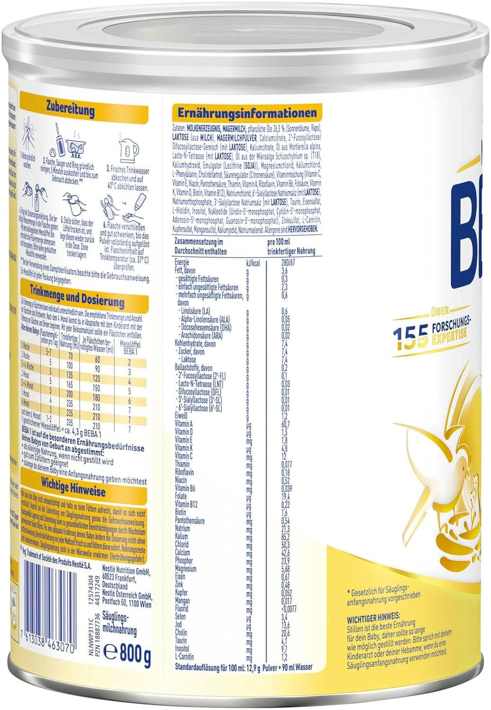 BEBÉ 1 leche inicial desde el nacimiento, solo lactosa, sin aceite de palma, paquete 3 (3 x 800 g) Tienda Madre e Hijo Naty