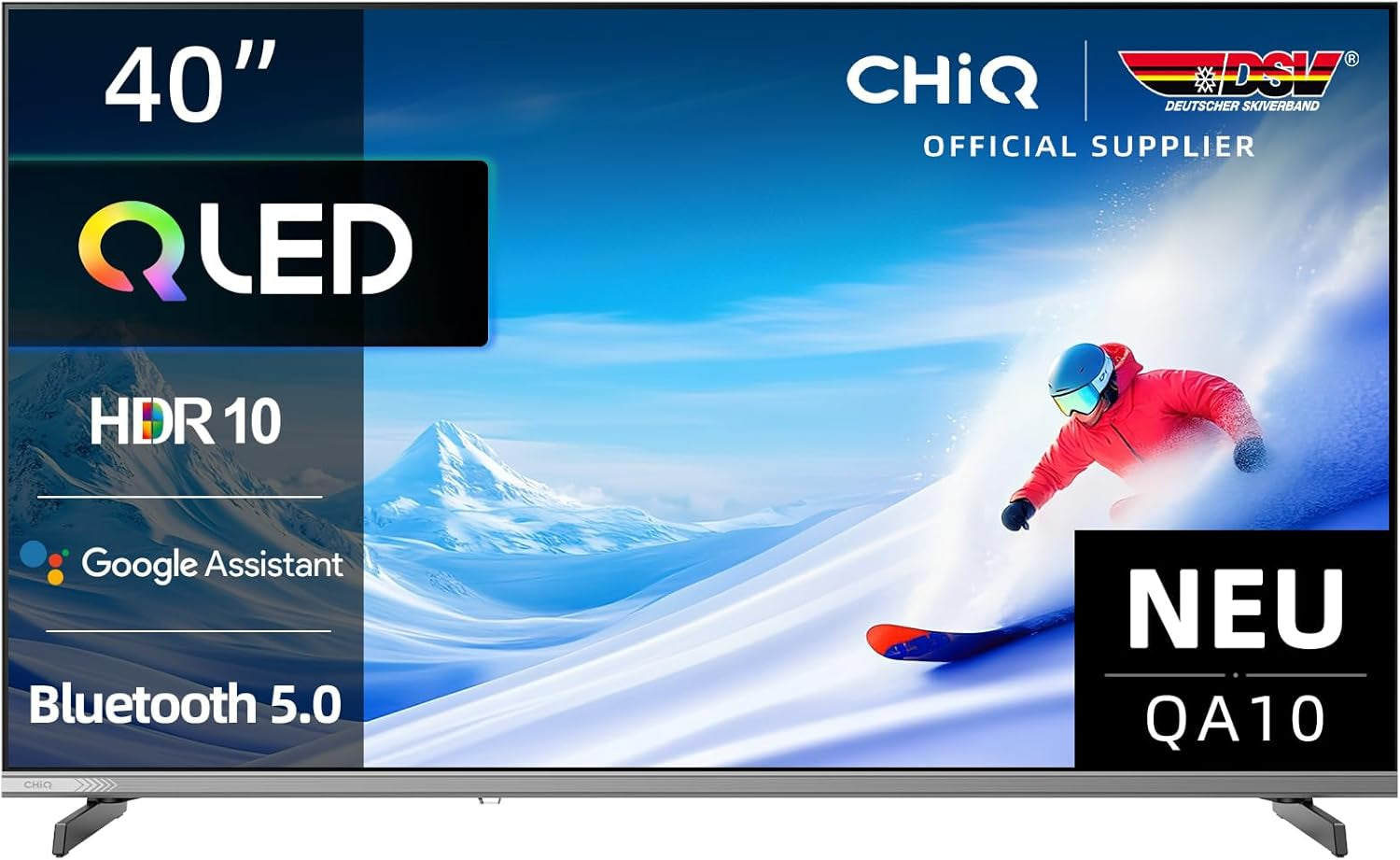 CHIQ 50QA10 Televizor inteligent QLED 4K UHD de 50 de inci cu Google, QLED Pro, DLG 120Hz, MEMC, VRR, ALLM, HDR10, Dolby Audio, 4x HDMI 2.1, gamă largă de culori, carcasă metalică fără ramă, Chromecast, Asistent Google