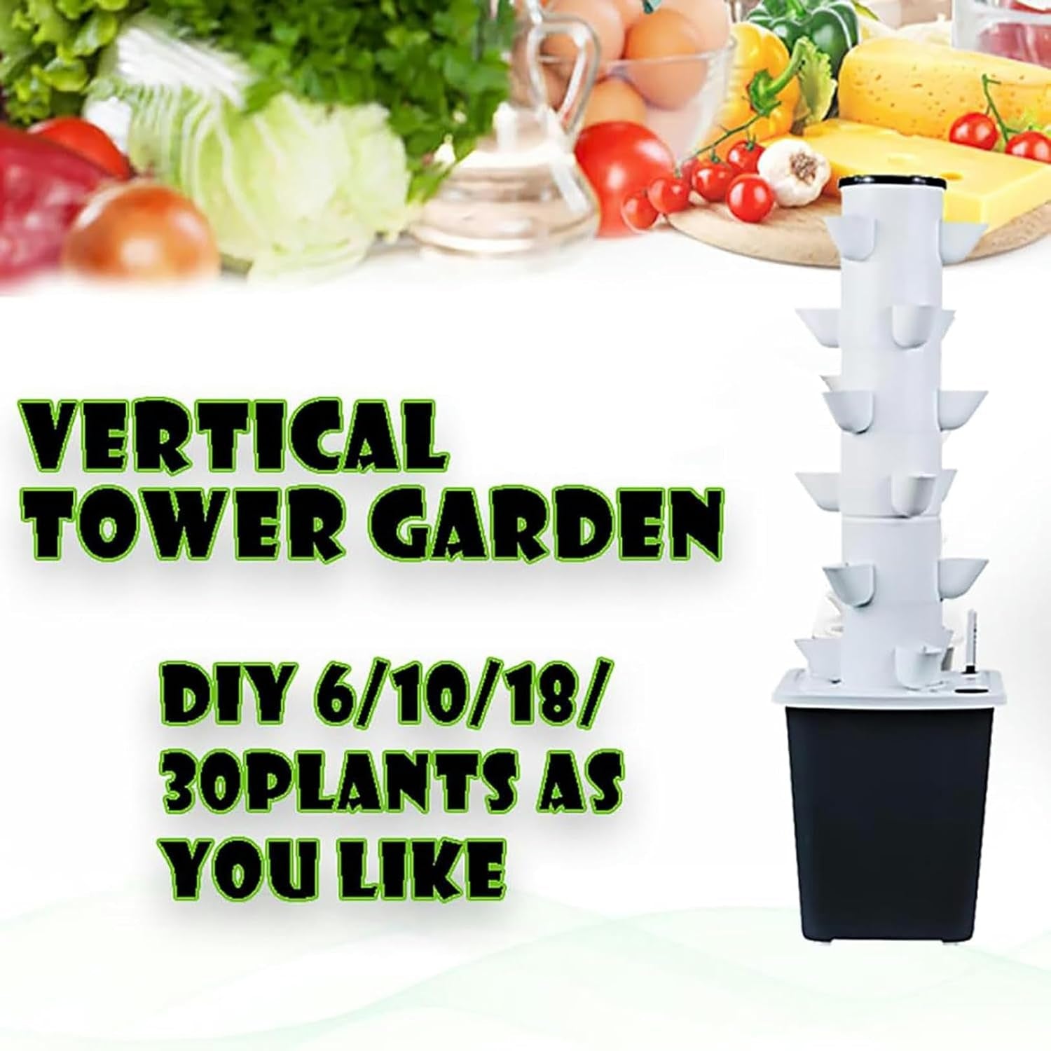 Torre hidropónica de 30 cápsulas, sistema de cultivo hidropónico, kit de cultivo aeropónico de hierbas, frutas y verduras con bomba de humidificación, adaptador, maceta de malla, temporizador de hierbas, frutas y verduras