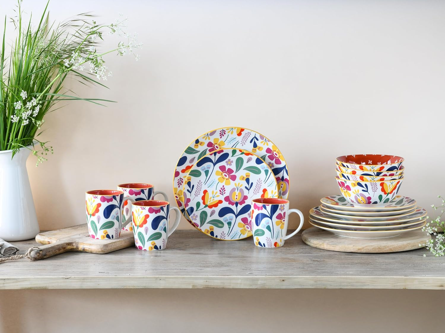 CreaTable, 17407, seria Folklore, set de veselă cu 16 piese pentru 4 persoane, serviciu combinat din gresie, potrivit pentru mașina de spălat vase și cuptorul cu microunde, producție de calitate