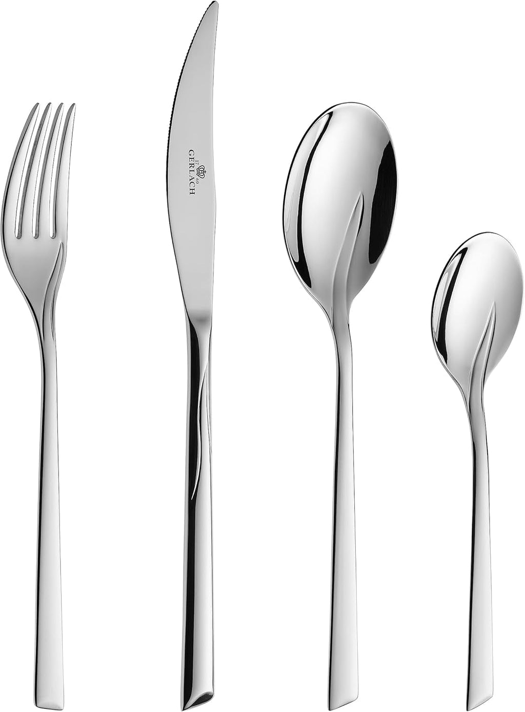 Gerlach Flames Besteck-Set 12 Personen Spülmaschinenfest Essbesteck Edelstahl Elegantes Tafelbesteck Messer Gabel Löffel Teelöffel Kuchengabel Soßenlöffel Kuchenspachtel Glänzend Rostfrei 68 Stk Bucatarie Naty Shop Silberglänzend 24 El. Im Etui