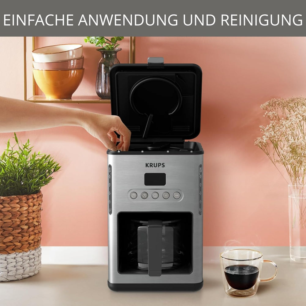 Espressor de cafea cu filtru Krups KM442D Premium | 10-15 cești | 1000 wați | programabil | funcție de menținere la cald | oțel inoxidabil | negru