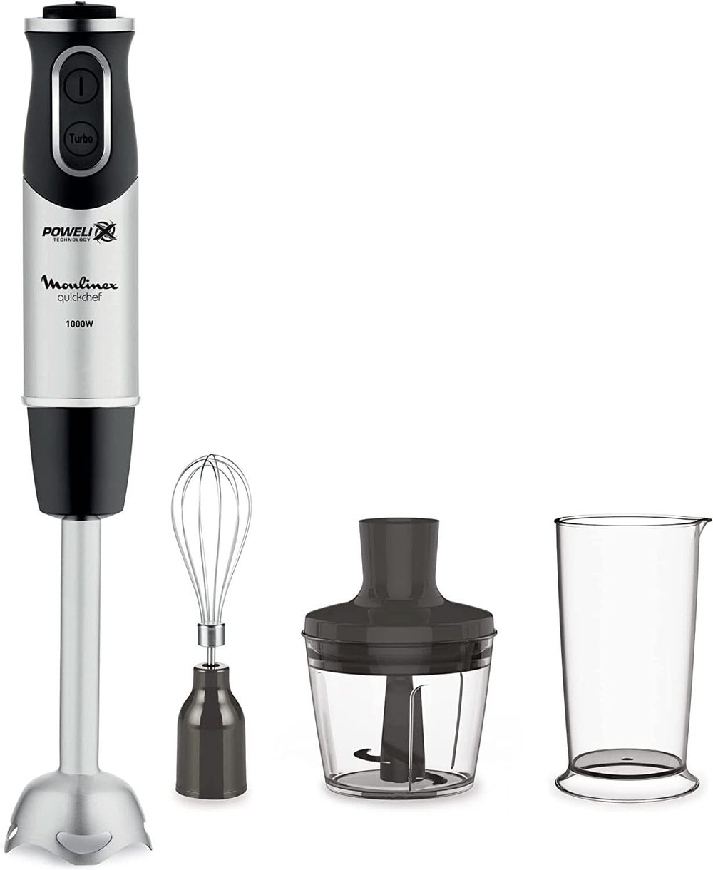 DD6558 DD655810 Batidora de mano Quickchef 3 en 1, tecnología Powelix, 3 Zubehörteile, Edelstahl, Stahl/Negro Cocina Naty Shop