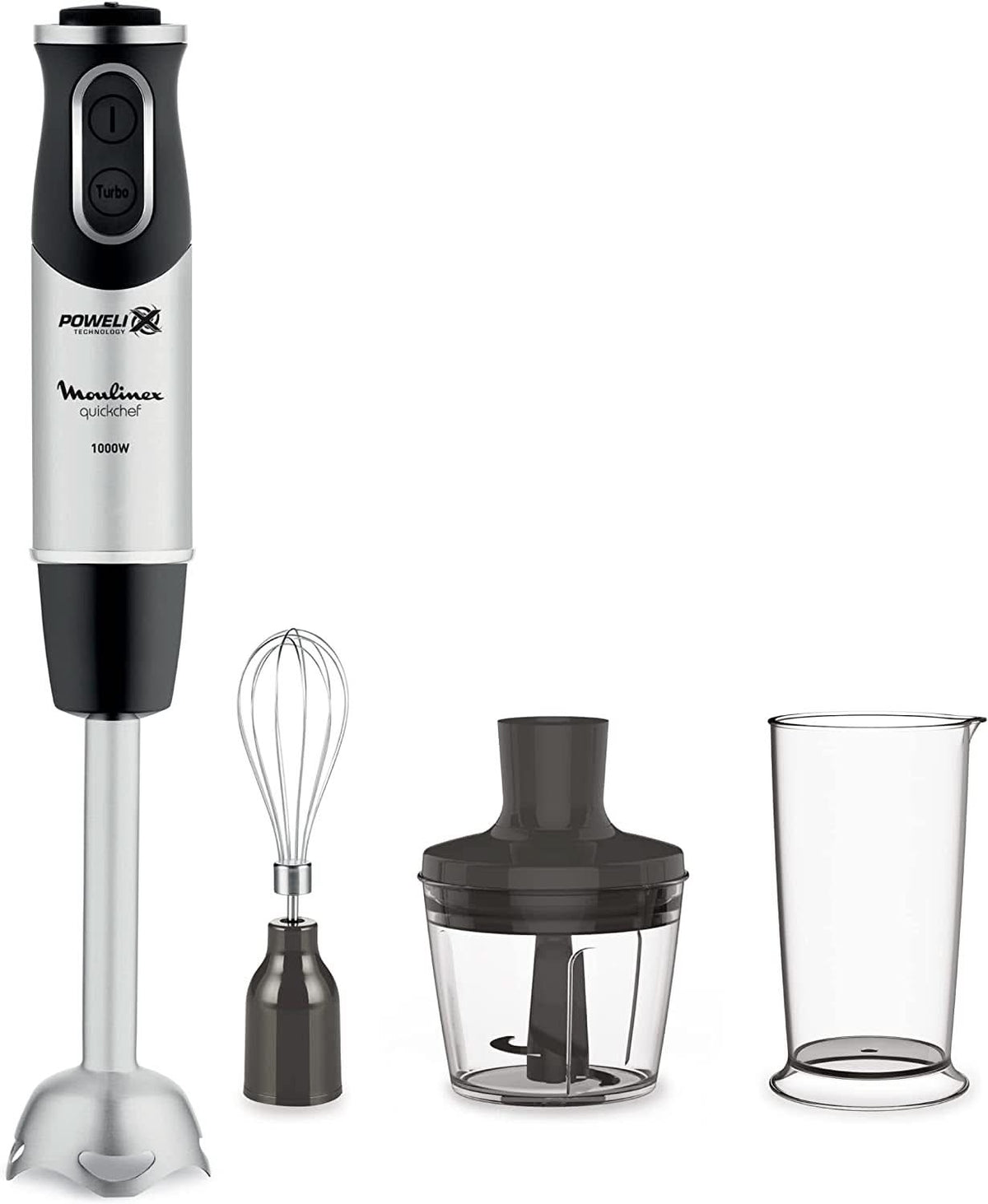 DD6558 DD655810 Batidora de mano Quickchef 3 en 1, tecnología Powelix, 3 Zubehörteile, Edelstahl, Stahl/Negro Cocina Naty Shop