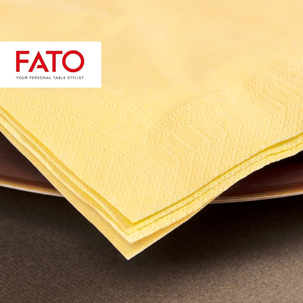 Fato - Șervețele de hârtie de unică folosință, ideale pentru prânzuri informale și bufete, pachet de 50 de șervețele, dimensiune 33X33, pliate în 4, 2 straturi, culoare șampanie, 100% hârtie din celuloză pură, FSC