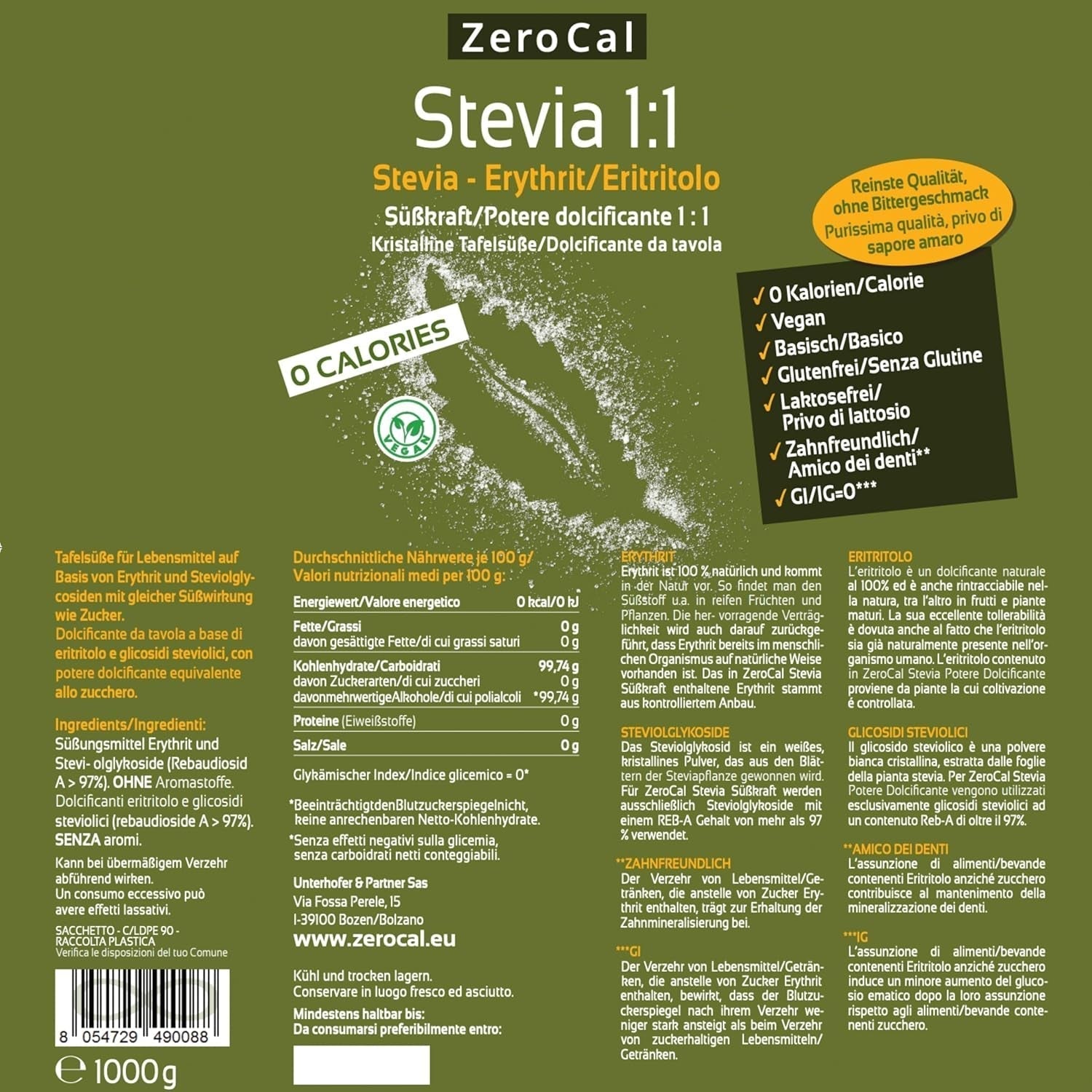 Stevia 1:1 (Erythrit - Stevia) - Natürlicher Zuckerersatzstoff, 1000 G Edulcorantes Naty Shop
