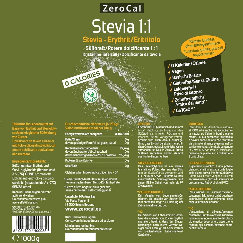 Stevia 1:1 (Erythrit - Stevia) - Natürlicher Zuckerersatzstoff, 1000 G Edulcorantes Naty Shop
