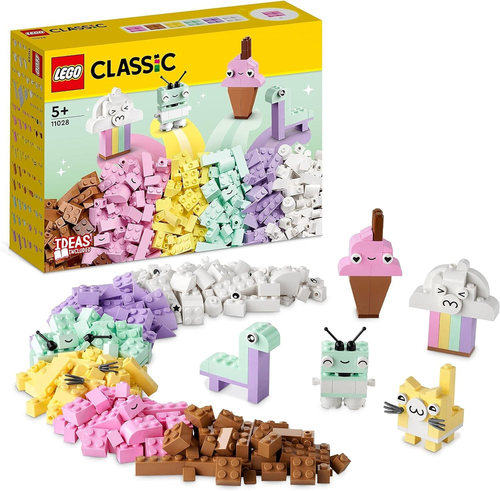 LEGO 11028 Classic Pastel Juego de Construcción Creativa Caja de Ladrillos, Juguete de Construcción para Niñas y Niños a Partir de 5 Años Con Modelos; helado, dinosaurio, gato y más Juegos de construcción Besuche den LEGO-Store Single