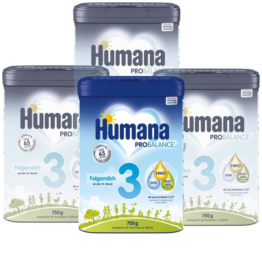 Humana PROBALANCE leche de continuación 3, a partir del 10º mes, alimento para bebés después de la lactancia, alimento inicial o leche de continuación 2, ideal para alimentación complementaria, 750 g Madre e Hijo Naty Shop 4 x 750 gramos