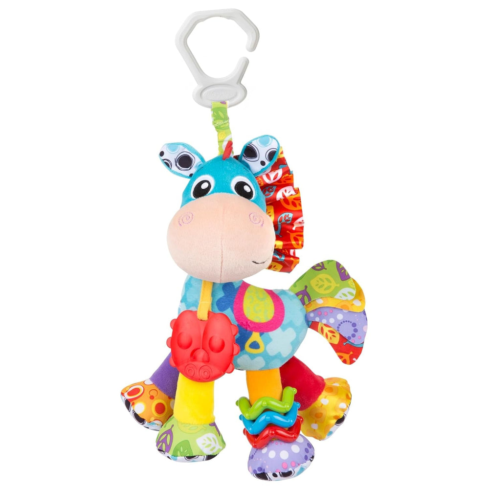 Pachet cadou cu activități Playgro Clip Clop Sensory Garden – jucărie senzorială pentru grădină pentru bebeluși de la 0 luni – jucărie interactivă cu zornăitoare, inel de dentiție și prieten pentru cărucior – 4 piese