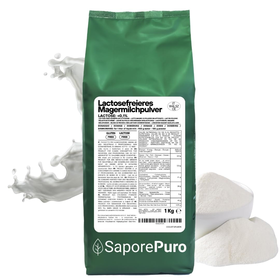 Laktosefreies Magermilchpulver 1 kg | Hohe Löslichkeit | Ideal para repostería, pan y alimentación Uso profesional e industrial Sin lactosa Sin gluten