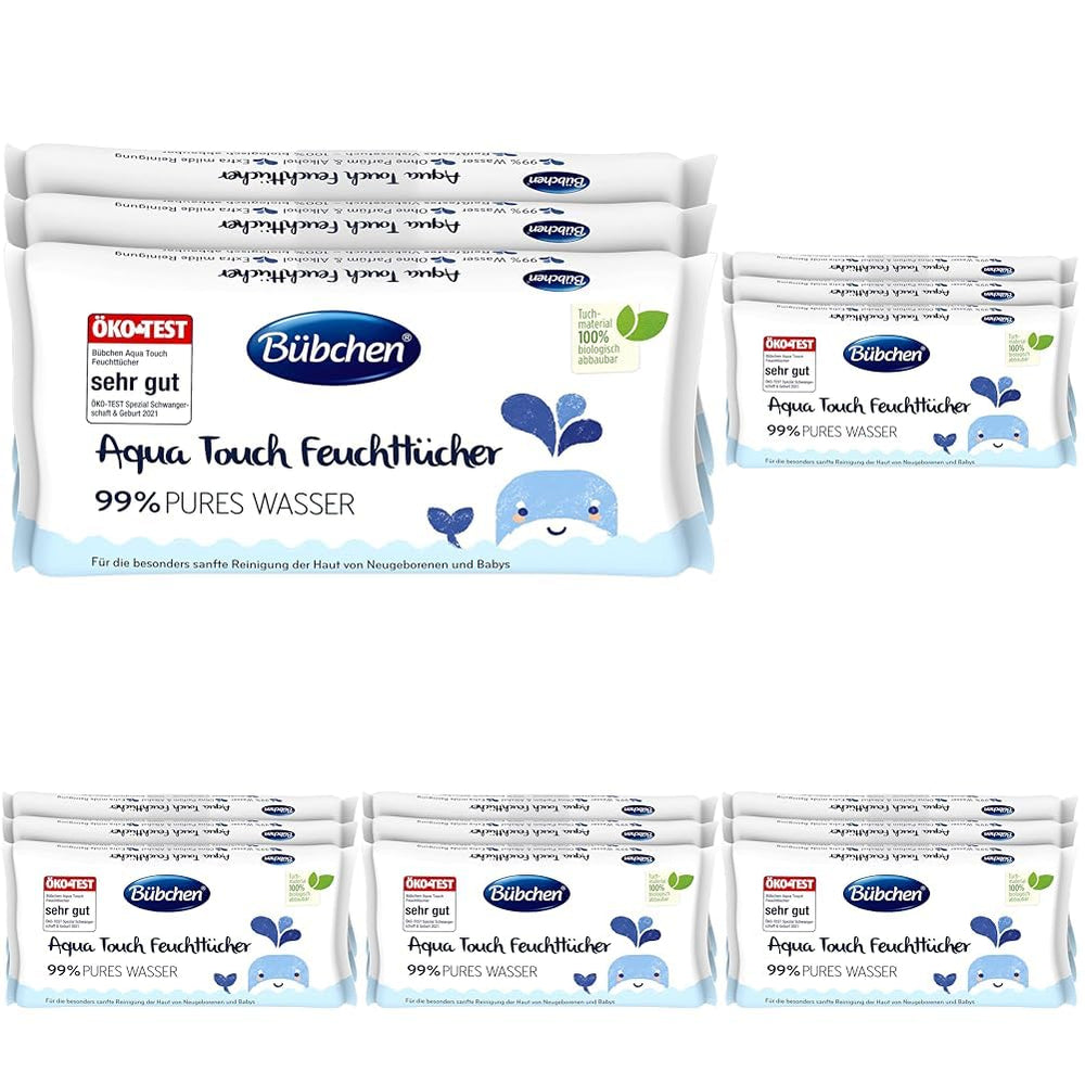 Bübchen Aqua Touch Toallitas húmedas para bebés 144 piezas (3 x 48) - Toallitas para el cuidado de la piel sensible con 99% de agua pura, toallitas húmedas para recién nacidos y bebés