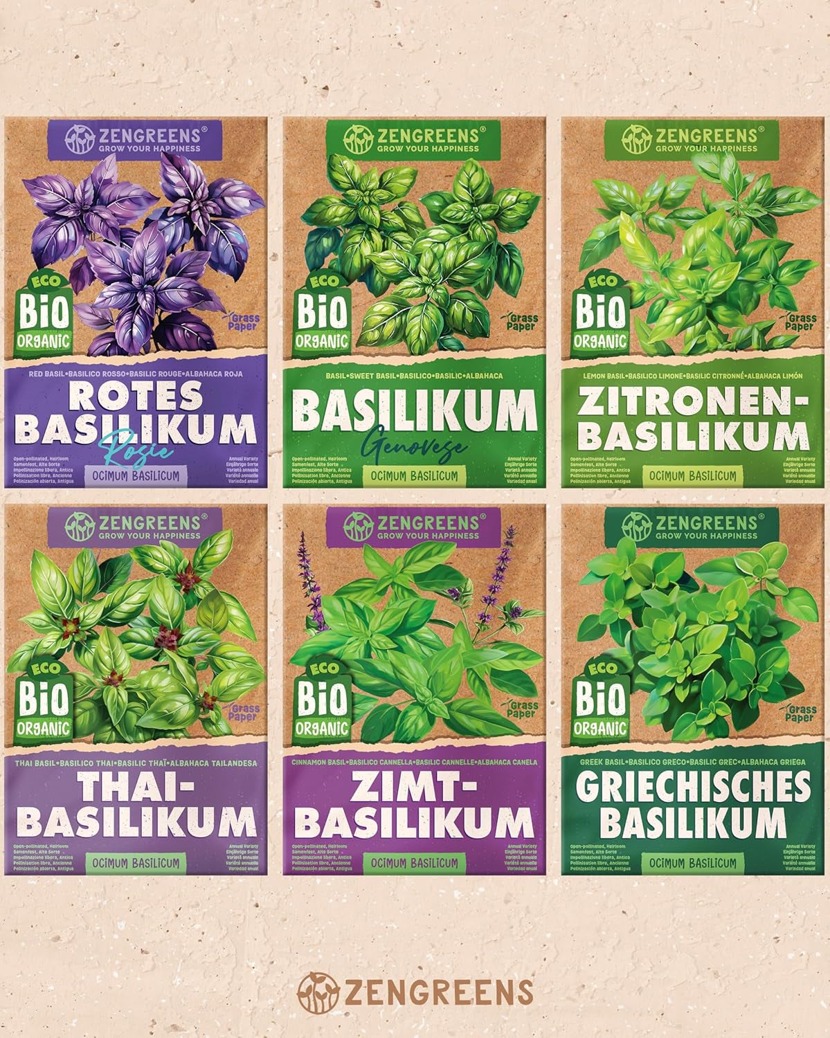 Semillas de Albahaca Orgánicas en un Juego de 6 - 6 Semillas de Albahaca para un fácil Cultivo en el jardín, balcón o Cama elevada - Semillas de Plantas - Plántulas