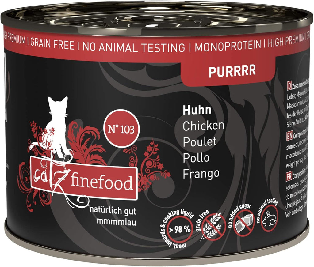 Catz Finefood Purrrr N° 103 Hrană umedă pentru pisici cu pui - Hrană umedă gourmet pentru pisica dvs. fără zahăr și cereale, fără gluten și monoproteică cu conținut ridicat de carne (24 X 85G Bag)
