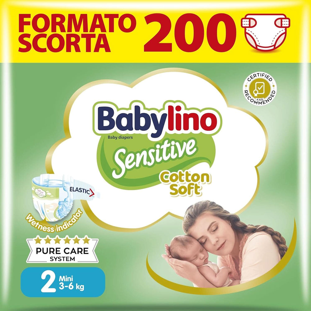 Babylino Pañales para niños sensibles y delicados, varias tallas Madre e Hijo Naty Shop Talla 2 (200 piezas)