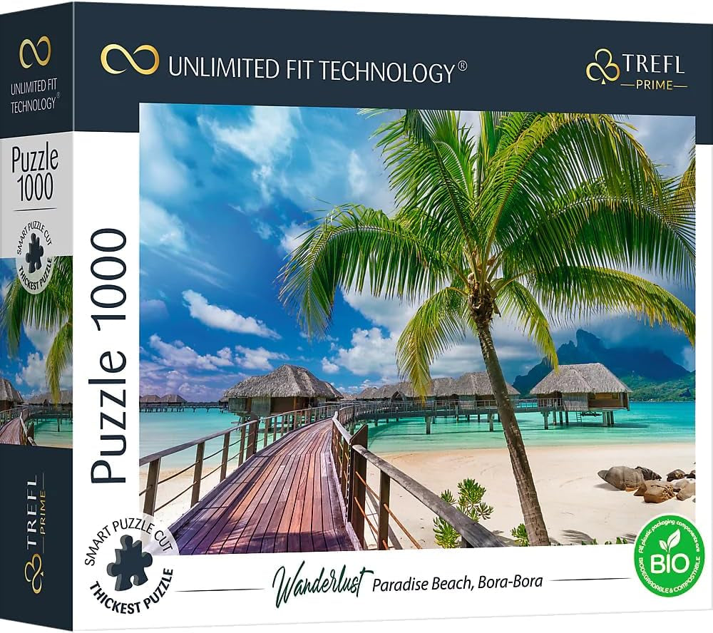Trefl 26196 1500 elemente, carton cel mai gros, organic, ECO, Italia, apus de soare, divertisment pentru adulți și copii de la 12 ani, Uft-Puzzle Romantic Sunset: Vernazza, Liguria, Italia Puzzle Naty Shop Puzzle Wanderlust: Paradise Beach, Bora Bora 1000