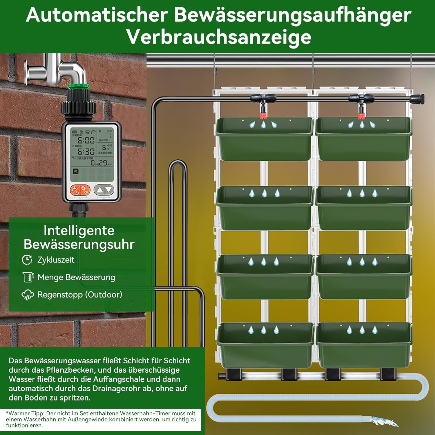 Hängende Vertikale Wand Pflanze, Vertikale Pflanzenwand Balkonbar Pflanzenwand Indoor con Smart-Timer und Wasserpumpe Blumentopf Wand para Hof Garten Balkon Decoración del hogar
