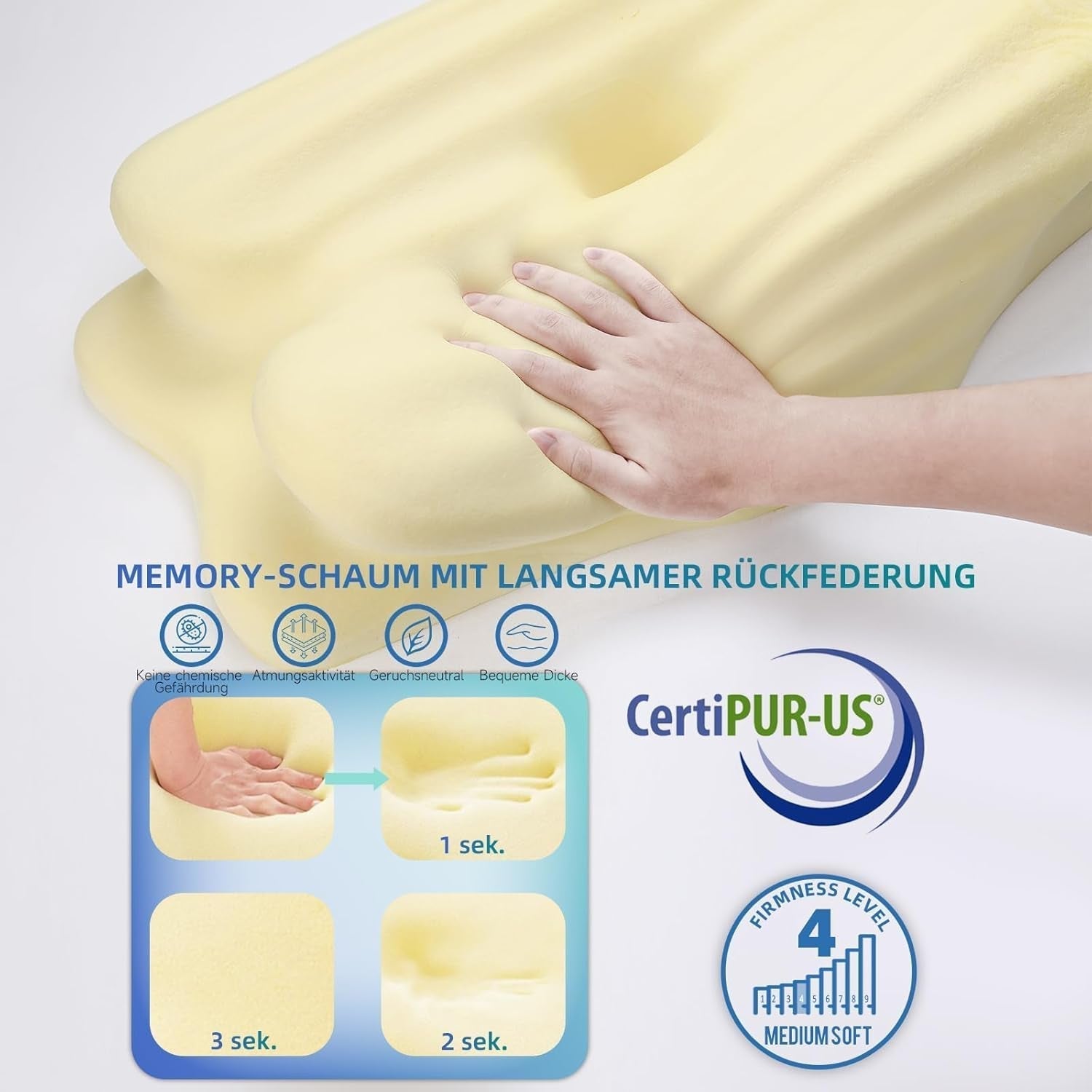 RUMMY Pernă ergonomică de susținere a gâtului din spumă cu memorie, cu husă detașabilă, lavabilă, pentru cei care dorm lateral și pe burtă (gri) Perne ortopedice cervicale Naty Shop