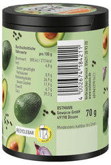 Ostmann Gewürze - Hagamos aguacate | Salsa para aguacate, guacamole o tazones | Cobertura crujiente con galletas, queso crema y sésamo negro | 70 g en barra de reciclaje Metalldose