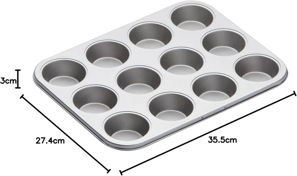 Bandeja para hornear muffins Kitchencraft, cubierta antiadherente, capacidad para 12 muffins, moldes y bandejas para hornear de 35 cm x 27 cm Naty Shop