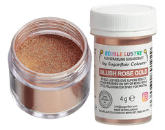 Colorante alimentario comestible Sugarflair Lustre Blush Rose Gold - Polvo de brillo comestible para pasteles, muffins, chocolate, pasteles, postres, helados, bebidas, cócteles y más - 4 g